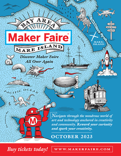 Bay Area Maker Faire Poster cartography engraving etching illustration map poster typography