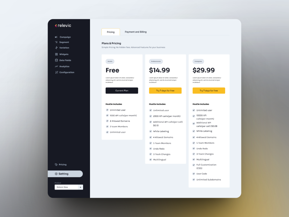 Pricing and Billing UI design billingui creative designer marketing monthlyplan pricingandbilling pricingui saas saasai saleplan subscriptions uidesign website