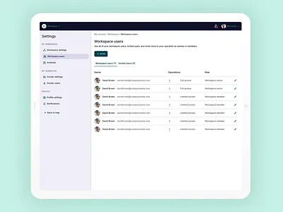 Workspace User Settings app desktop prototype settings tablet ui ux web app workspace workspaces