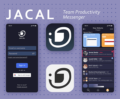 Jacal - Team Productivity Messenger app branding design graphic design logo messenger minimal mobile ui ux vector