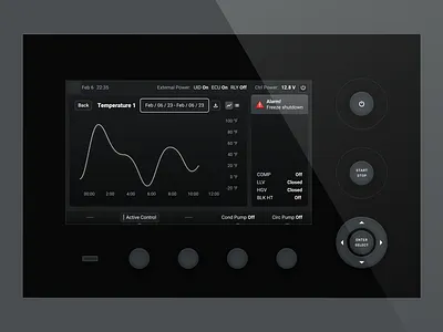 HMI for the Marine Industry alarm button operated buttons dark dark ui data design embedded embedded ui engineer graph gui historical marine modular module temperature ui ux ux design