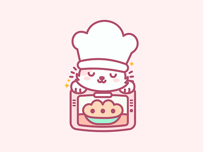 Cat and oven animal bakery cake cat character cooky cute food fun happy illustration kitty logo oven pet shop pink simple vector