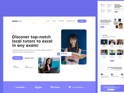 Find Tutor - Landing Page / website ui ux design branding clean dark theme design figma figma landing page find tutor framer graphic design helloajoy landing page landing page ui minimal navigation search tutor ui ux web design webflow website design