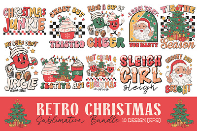Retro Christmas PNG Sublimation Bundle 3d animation app branding design graphic design illustration logo ui vector