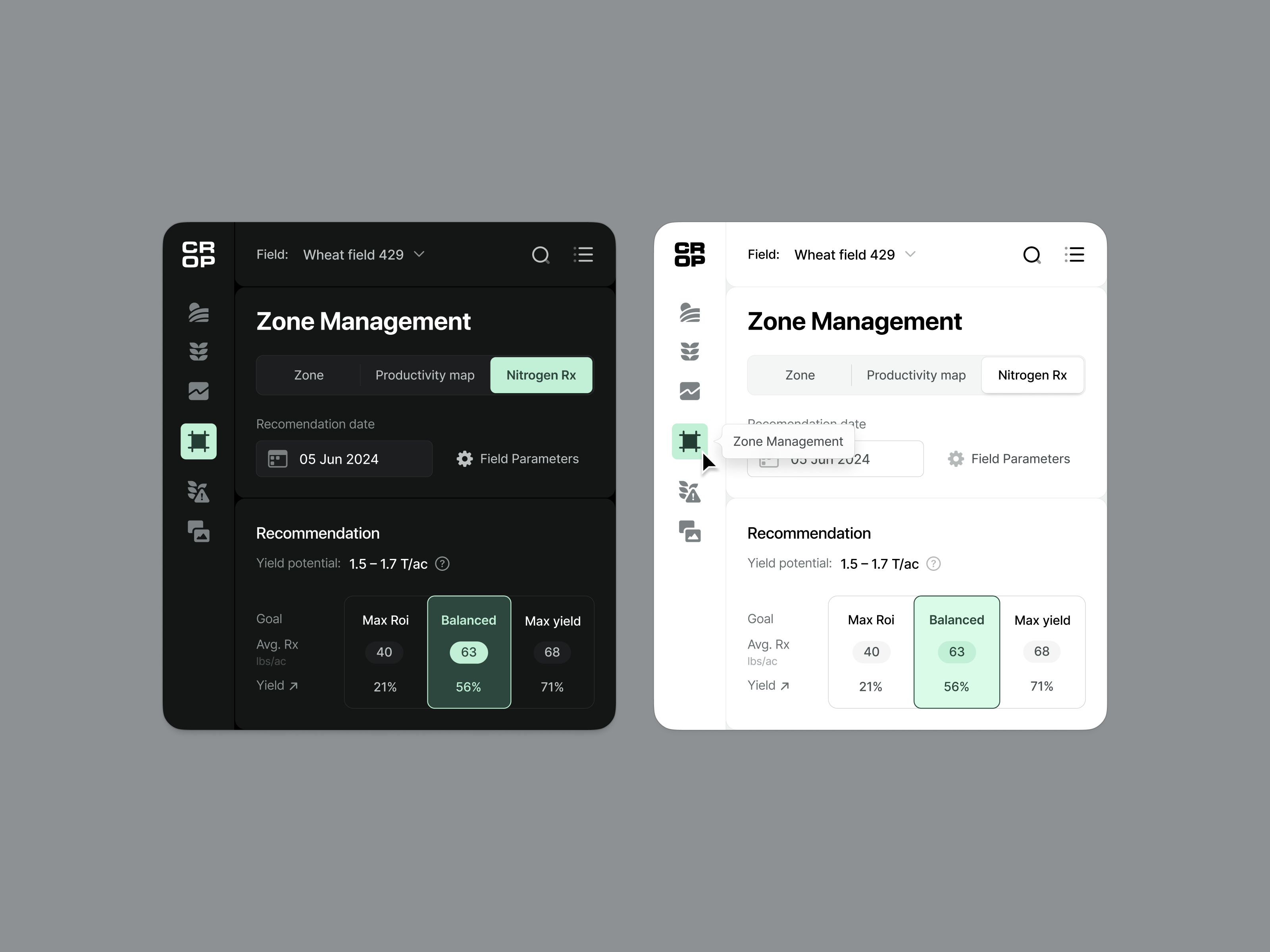 Crop – Agrotech tool agronomy agrotech agrotech app app dashboard design system field management icons management app product product app sidebar web app widget