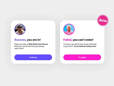 Flash message #11 barbie barbie girl daily dailyui design failed fig figma image minimal mojo dojo casa house pink success try again ui