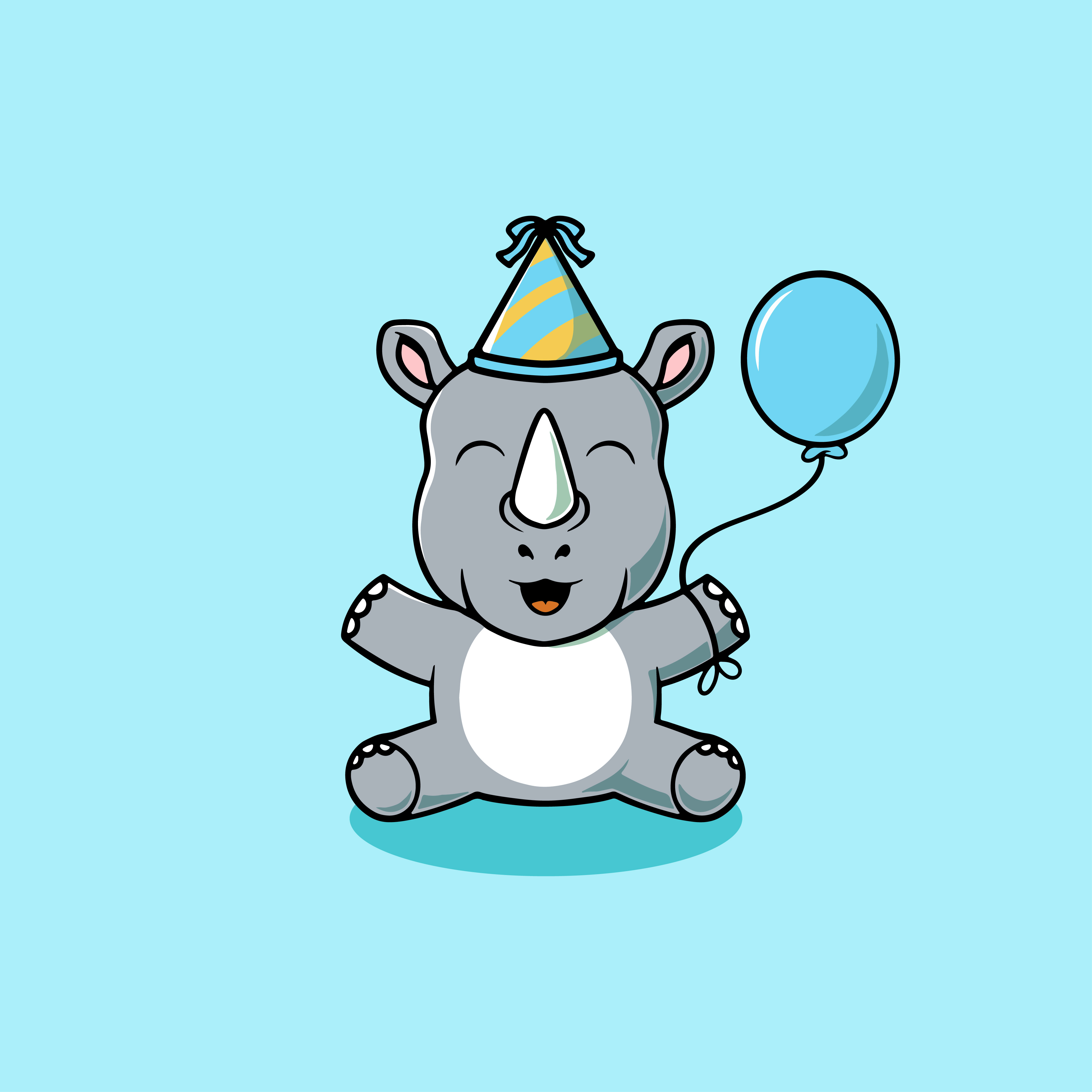 Cute Happy Rhino on Party Illustration branding disco