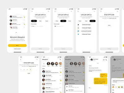 Mengobrol - Chat App Sign Up app chat chatbot concept confirm email forgot password onboarding onboarding screen one time password otp password registration sign in sign up signin signup start screen terms of service walkthrough walkthroughs