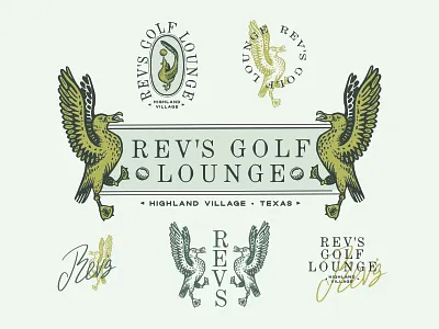 Rev's Golf Lounge - Branding - Unchosen Concept albatross americana bird birdie brand branding design etching fort worth golf golf ball golf logo golf lounge graphic design illustration ink logo par pen vector