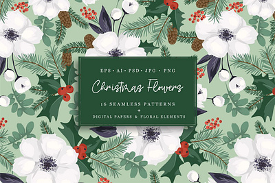 Christmas Flowers. Seamless Patterns app branding design graphic design illustration logo typography ui ux vector