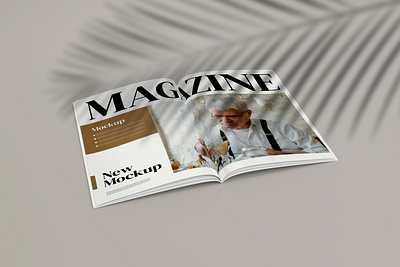 Magazine mock up with palm leaf shadow brand