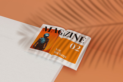 Magazine mock up with palm leaf shadow brand orange