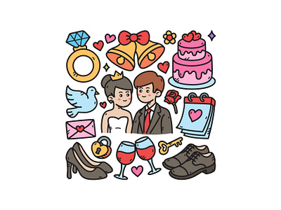 Wedding Doodle Set cake calendar cute diamondring doodle illustration vector wedding