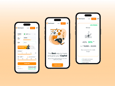 Mobile App Crypto Exchange Design - Best Capital branding business concept crypto illustration landing page logo mobile app user interface ux website design