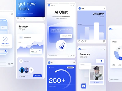 Jet AI Social Networks ai app branding builder clean design gpt gradient graphic design identity inspiration instagram stories jetadmin networks no code social visual identity