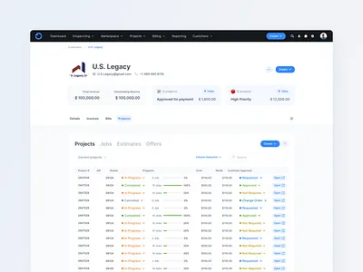 Web App / Customer / Projects fields