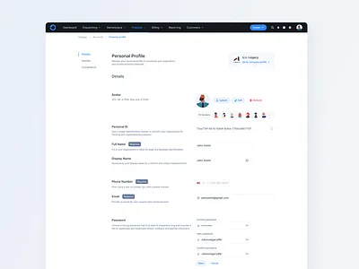 Web App / Settings / Personal profile avatar