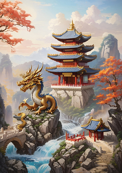 The Beauty of Ancient China and Dragons animation art branding chinese graphic design ink logo ui