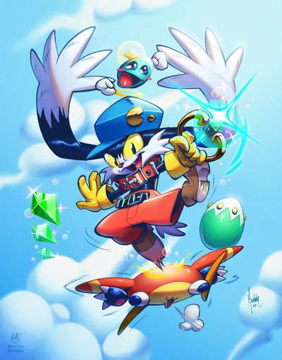 Klonoa and Huepow art bandainamco cat digitalpainting illustration klonoa mascotte playstation videogames