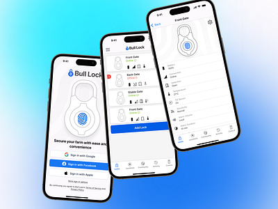 Bull Lock alarm alert app application blue branding design farming illustration ios iphone lock logo ui ux