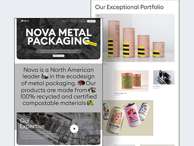 Nova Metal Packaging brutalist brutalist website la landingpage landingpagedesign landingscreen largetypograpgy minimalist minimalwebsite modern typography ui uidesign uiux website websitedesign