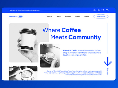 BrewHub Café: Skena Coffee Shop Website Design coffee shop coffee shop web design elegant web design graphic design skena ui user interface web design website website design website user insterface