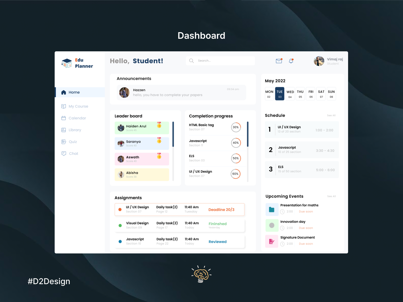 LMS Dashboard by Deepak panner selvam on Dribbble