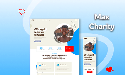 Max Charity Landing page blue charity landingpage love personalproject pro prototype ui ux website