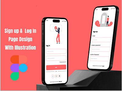 Sign Up & log In Page Design With Illustration app design app designs app page with illustration app sign in page app sign up page figma figma design forget password log in page sign in page design sign up page design ui ui design uiux ux design ux desin verify password