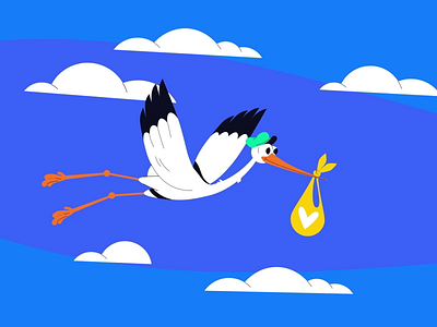 Baby Shower after effects animation characters child cloud design flat illustration kids motion graphics newborn sky stork sun