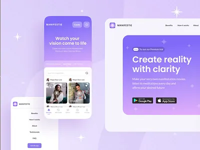 Manifestie. Trusted companion in the art of Manifestation app branding cards design landing mobile promo responsive ui ux website