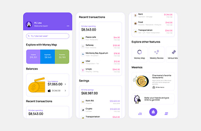 Meemo Home Page app finance finance app meemo money purple ui ux violet