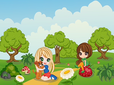 Children's Book Illustration. Chibi Girls adobe illustrator