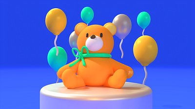 Happy Bear 3d 3d character 3d illustration 3darts 3dイラスト teddy teddybear womp3d