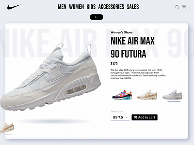 Nike Air Max 90 Futura branding landing page ui web design
