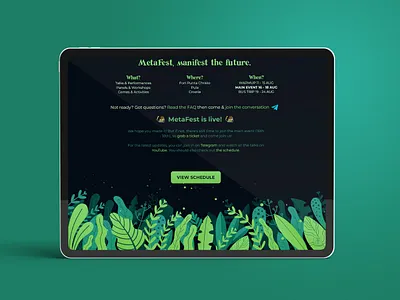 Metafest website flora footer asset button footer illustration ipad leaf leaves mockup tablet ui uidesign ux vector web web design webdesign website websiteasset