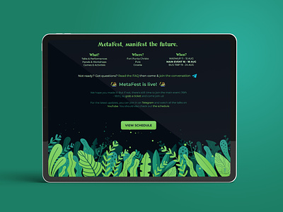 Metafest website flora footer asset button footer illustration ipad leaf leaves mockup tablet ui uidesign ux vector web web design webdesign website websiteasset