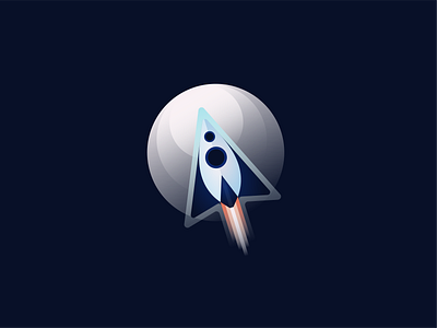 cursor + rocket clic cursor darkblue geometric gradient icon logo logo design minimalist moon rocket space symetry