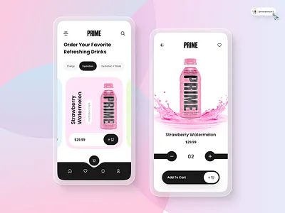 Prime Drinks App 3d animation art beverage branding digitaldesign drink energy drink flatdesign graphic design illustration innovationsync logo mobile motion graphics nft product design typography ui webdesign