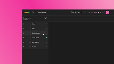 Music app 🎷 ai app dark dark mode jim designs jimdesigns macos macos app music pink product design saas ui