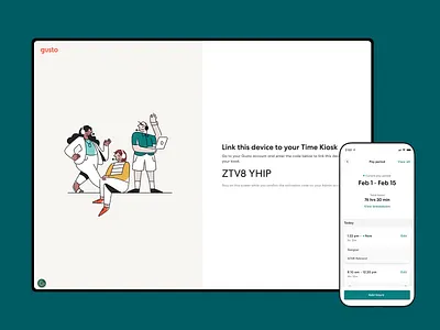 Gusto — Time Tracking (Admin) III activation code design exploration device activation gusto link device pay period product design time kiosk time tracking ui ux web app
