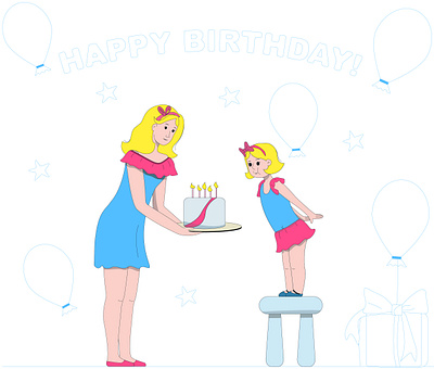 Girl's Birthday birthday family girl illustration