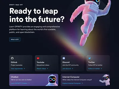 Web3 LEARN DFINITY - Landing Page Design crypto glasmorphism homepage icp landingpage modern ui ux web3