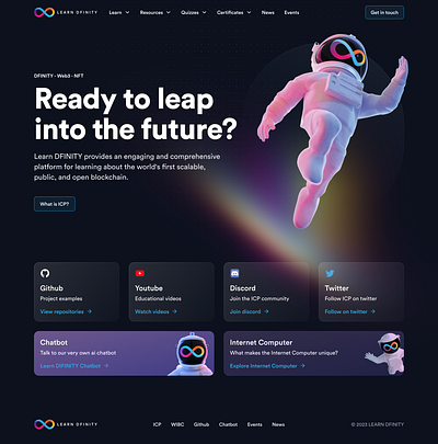 Web3 LEARN DFINITY - Landing Page Design crypto glasmorphism homepage icp landingpage modern ui ux web3