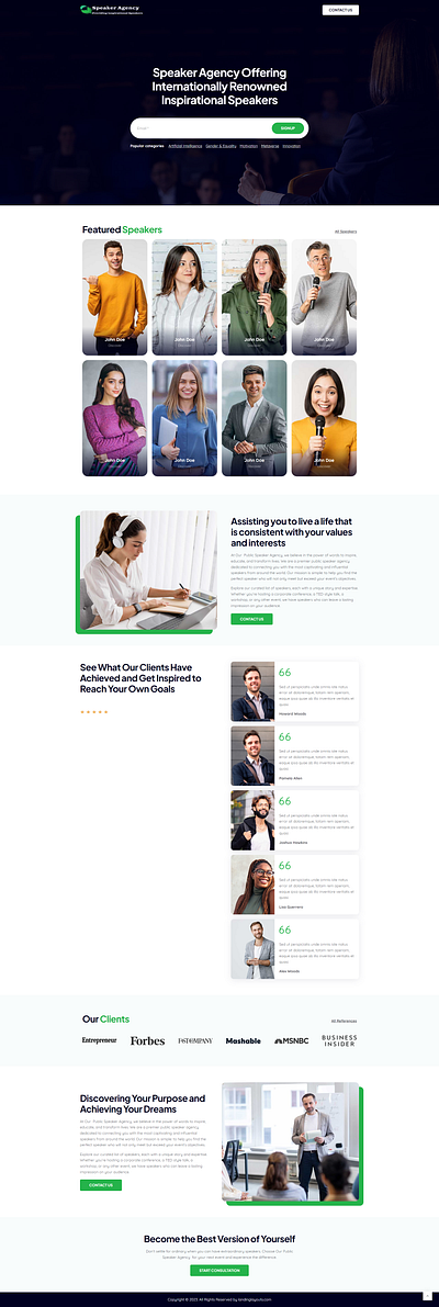 Public Speaker Agency Lead Generation Landing Page branding landing page lead generation logo template wordpress