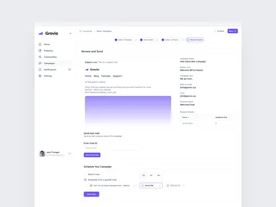 Campaign Review campaign ui email campaign review send campaign saas ui time selector web app