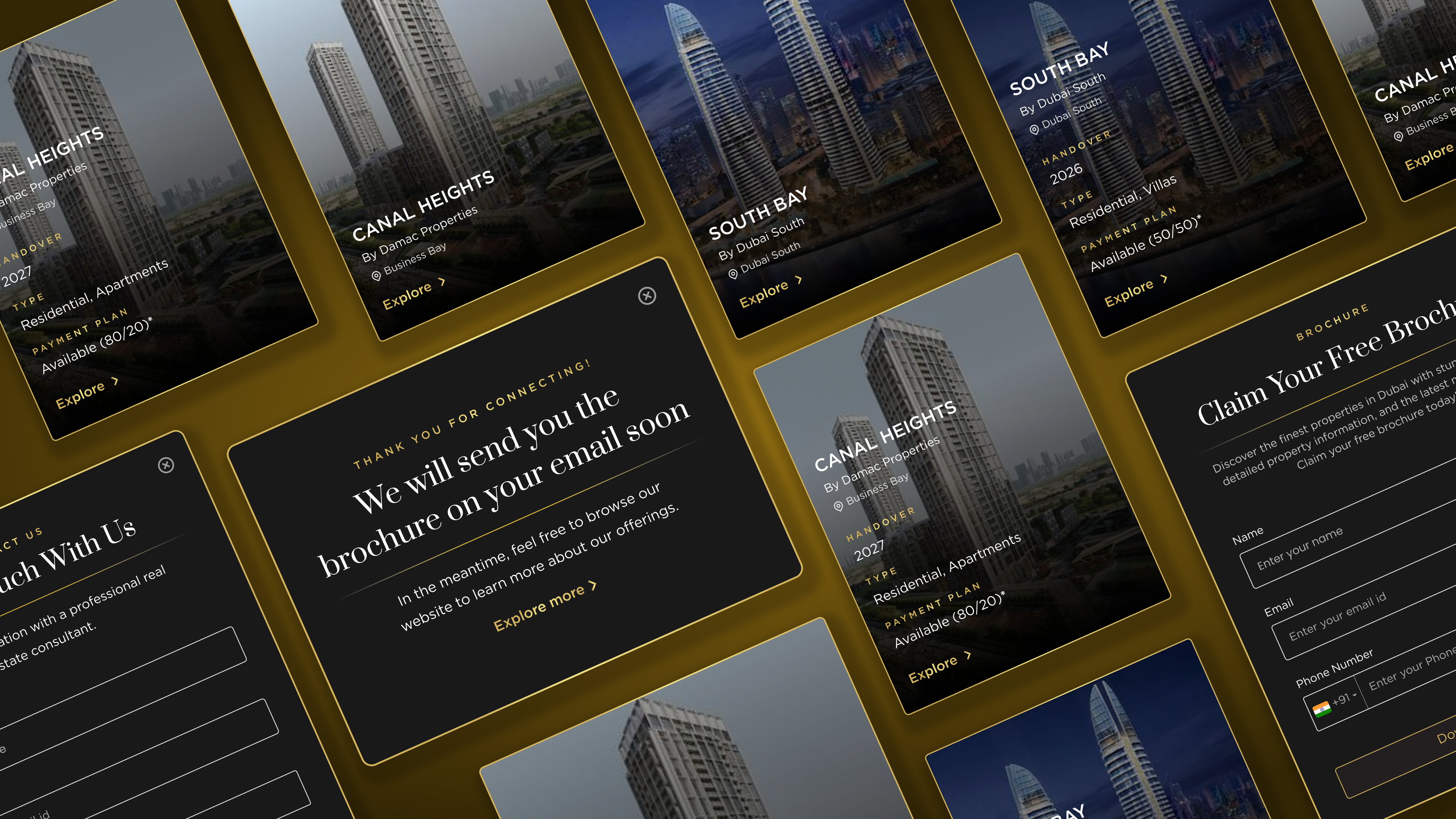 Real Estate Cards & Modals brochure design card ui clean design design dubai form design landing page luxury design modal design modern design property property listing ui real estate design ui ui design web design