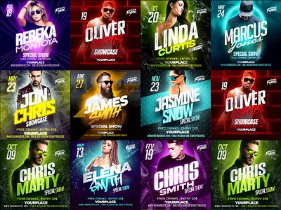 10 Night Club Flyers Bundle (PSD) bundle bundles club flyer club party download flyer pack flyer packages flyer templates flyers graphic design night club party flyer photoshop poster psd