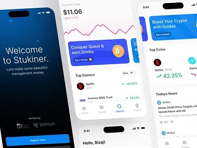 Stukiner - Crypto Curency Mobile Apps app bitcoin branding crypto design illustration logo mockups ui vector