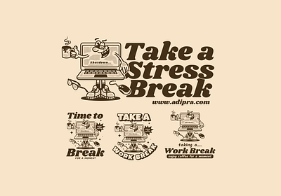 Take a stress break! adipra std adpr std drink coffee laptop character laptop mascot retro art retro artwork stress break vintage art